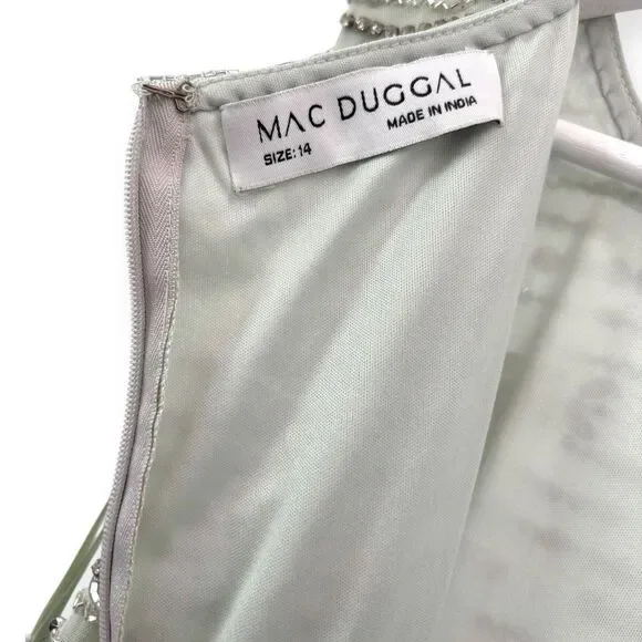 Mac Duggal NEW Sage Green Sleeveless Crystal Fringe Column Dress $698‎ - Size 14 - Picture 15 of 15